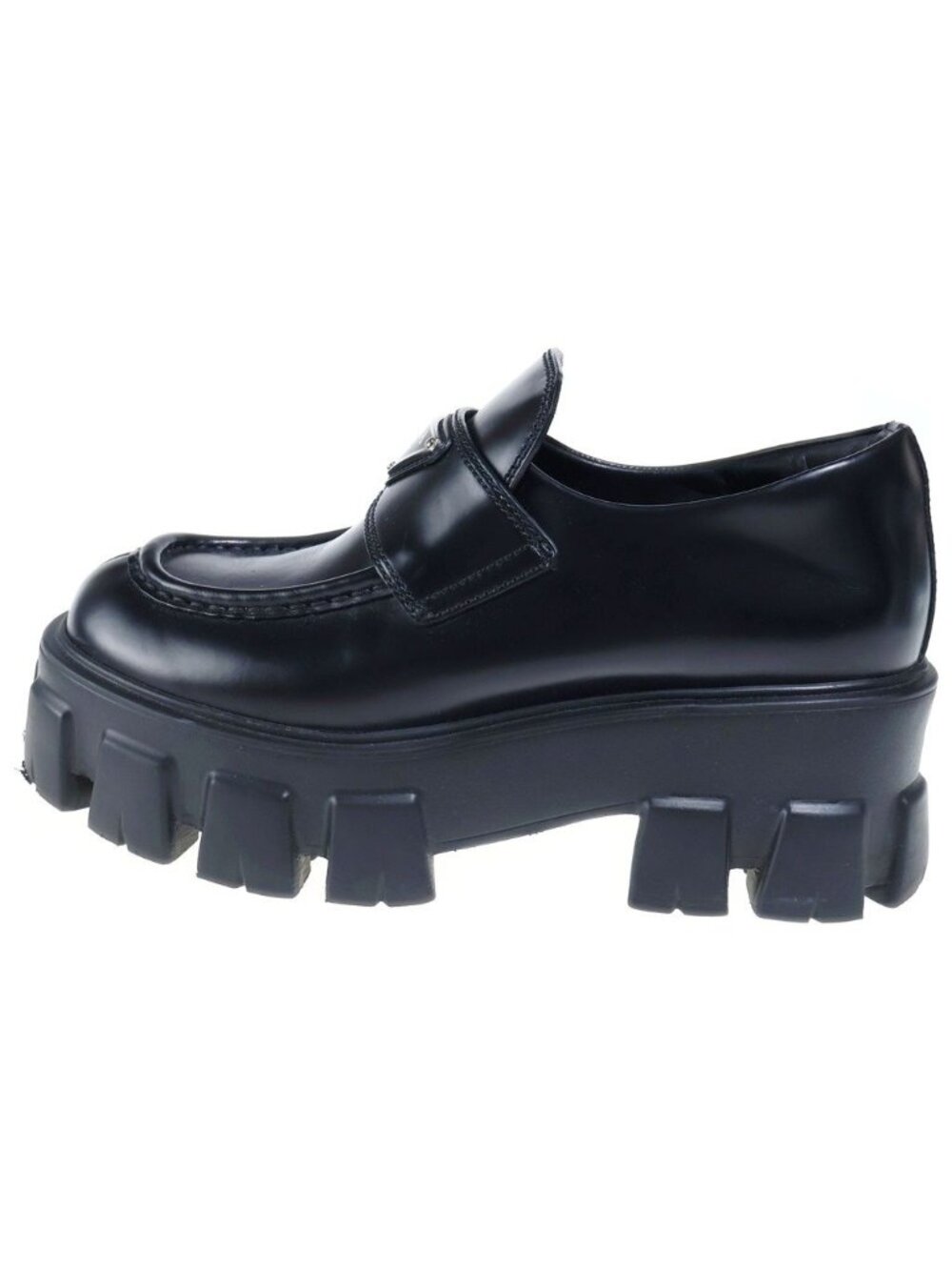 Prada Monolith Leather Loafers Triangle Logo Black